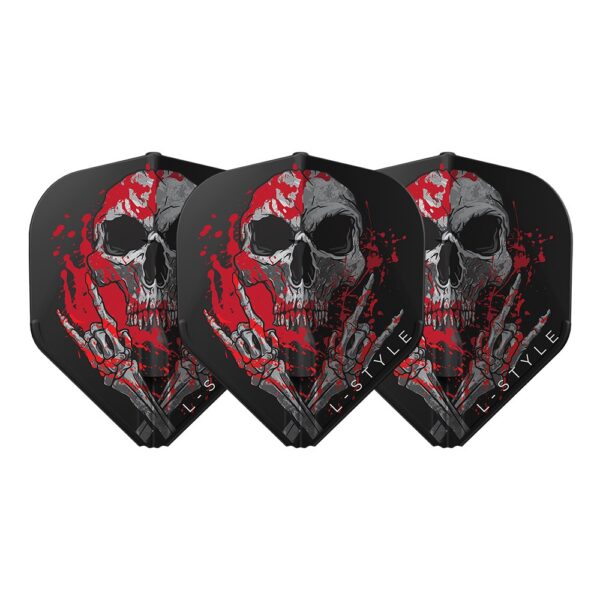 L-Style Champagne Flight EZ Ryan Searle V3 Standard in Schwarz mit Totenkopf-Motiv, Set mit drei Flights