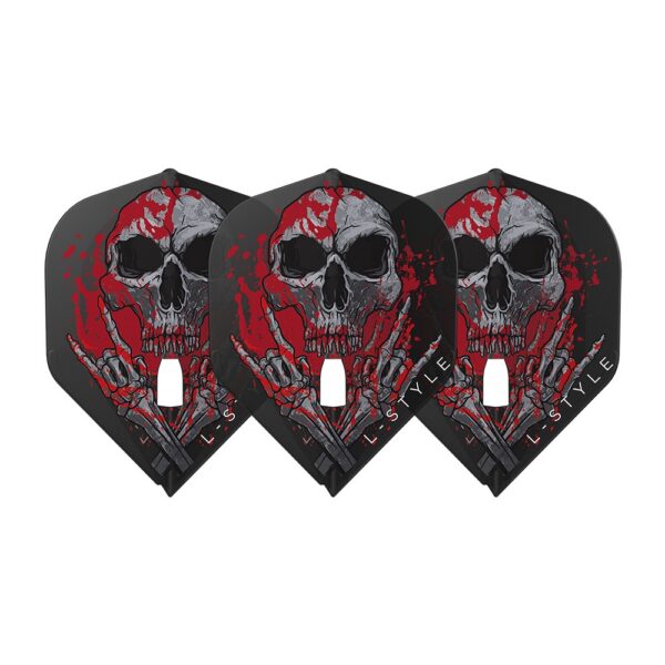 L-Style Champagne Flight Pro Ryan Searle V3 Standard in Schwarz Transparent mit Totenkopf-Motiv, Set mit drei Flights